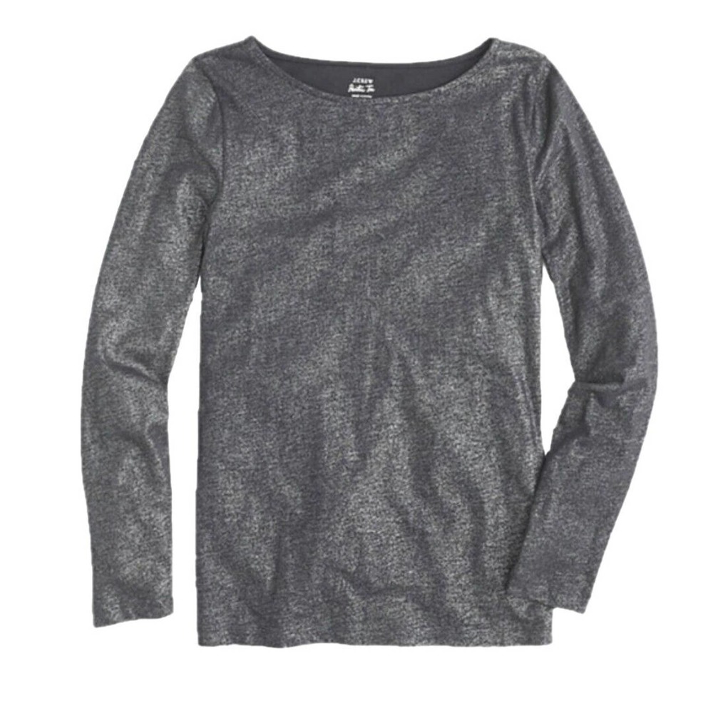 J Crew Women's Crewneck Top Long Sleeve Painter Knit T Shirt Metallic Gray Small